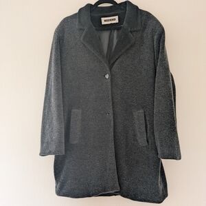 90s Vintage Kristen Blake Black/Gray Italian Wool Blend Teddy Coat sz L US Made